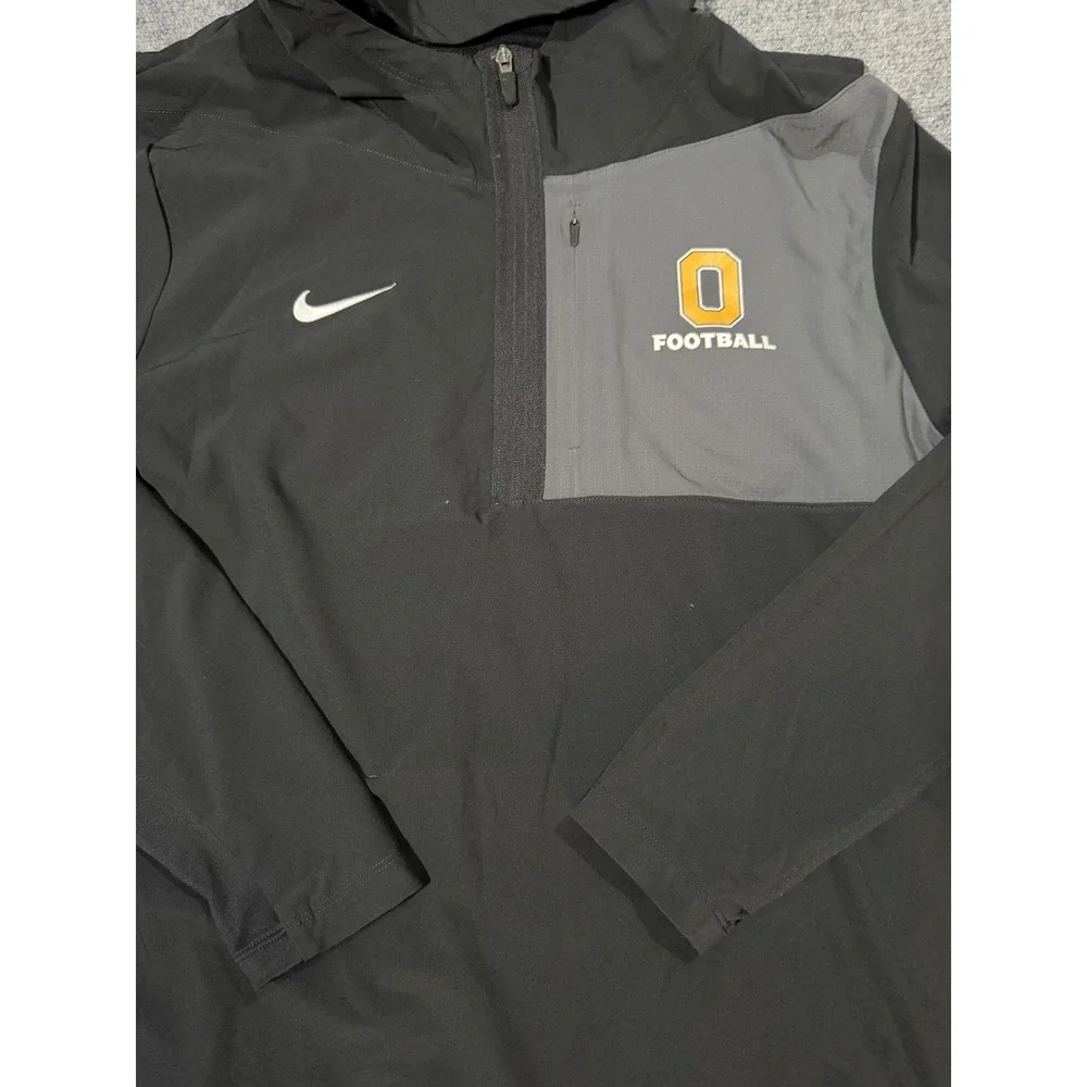 O Football Jacket Mens XL Black Football Nike Hooded Half Zip Coach Pullover - Picture 2 of 10